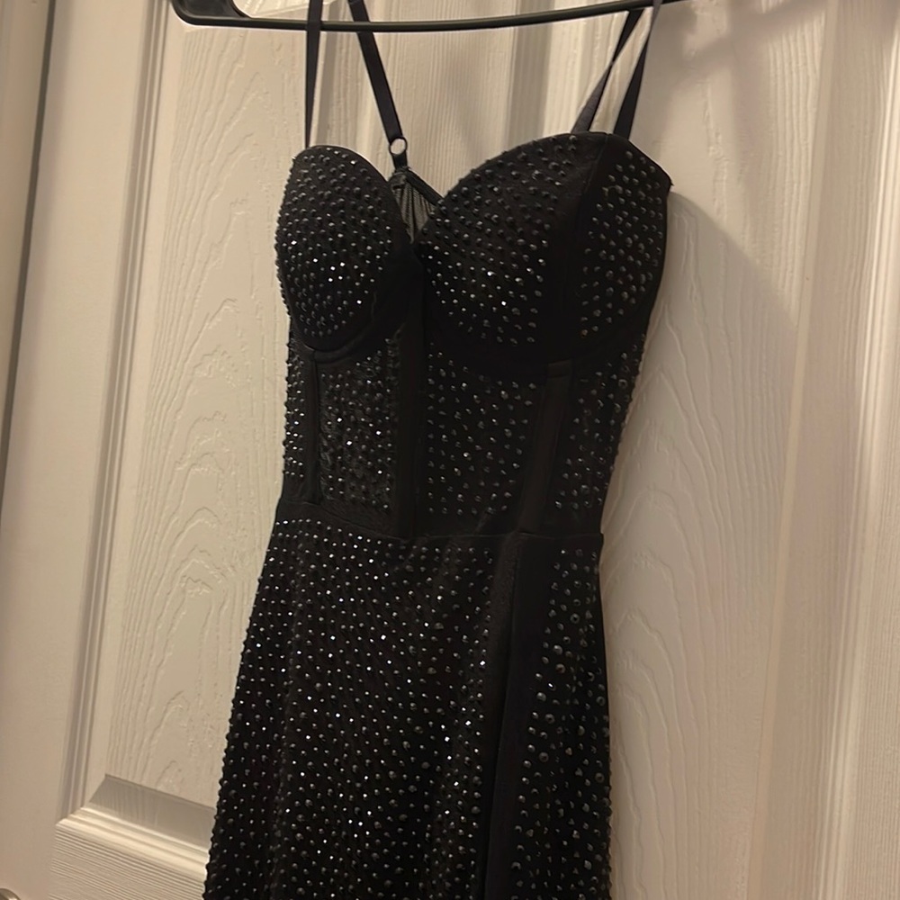 WINDSOR black gown, black dress, maxi with slit up the thigh, sparkly, elegant